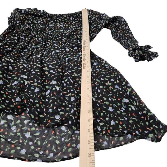 Club Monaco Taisie Mini‎ Dress 4 Black Floral Silk Sheer Button  Front Boho - Picture 15 of 15